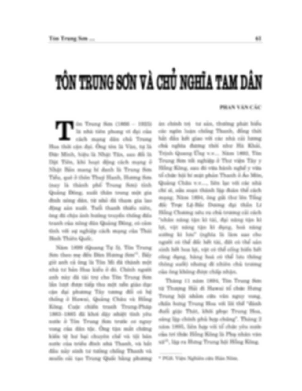 Tôn Trung Sơn và Chủ nghĩa Tam dân - Phan Văn Các