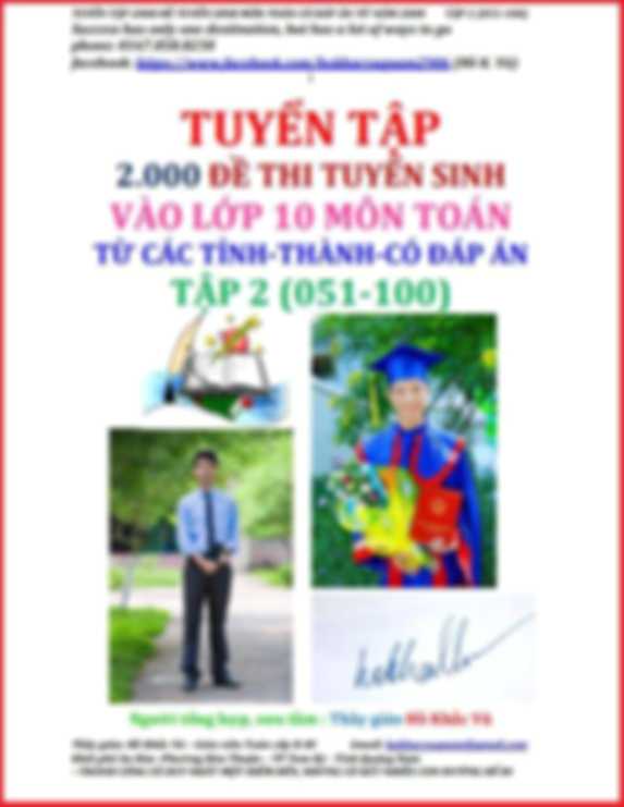 Tuyển Tập 2000 Đề Thi Tuyển Sinh Vào Lớp 10 Môn Toán Tập 2
